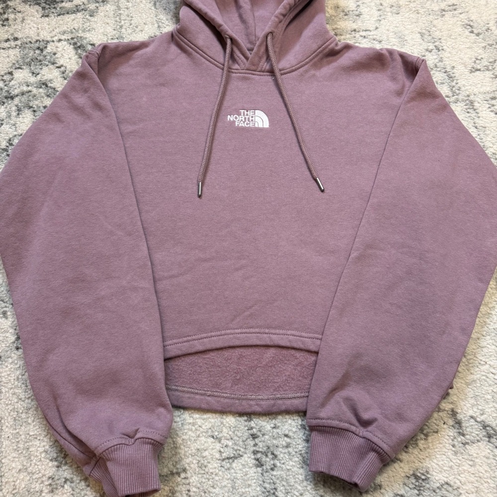 The North Face Womens XS Mauve Purple Cropped High Low Fleece Hoodie Sweatshirt - Picture 2 of 5